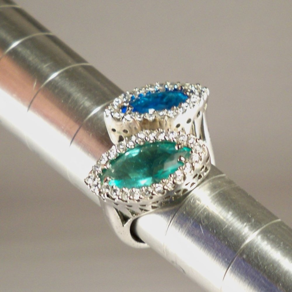New Charles Winston Blue & Aquamarine Cubic Zirconias Silver Rap Ring